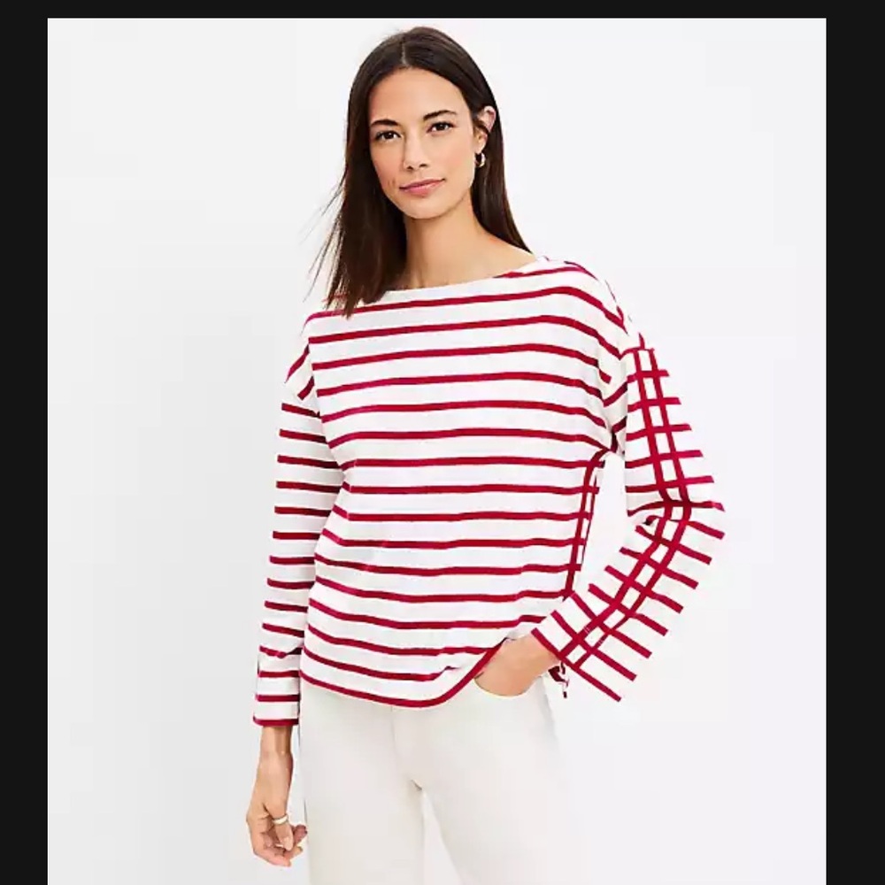 LOFT white top with bright red stripes
